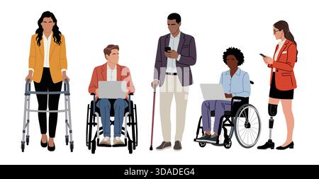 A Set of diverse professionals with disabilities Stock Vector