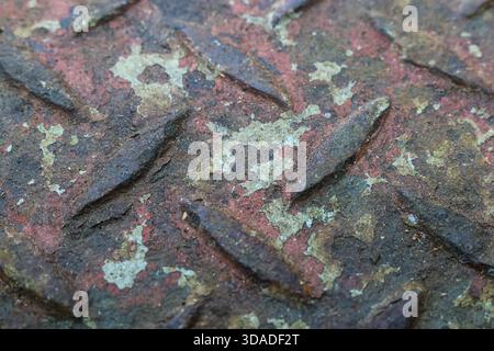 Rusty metal texture background with weathered steel surface. old iron plate pattern showing heavy corrosion and decay creates an abstract grunge and i Stock Photo