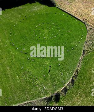 The Sanctuary at Overton Hill, Avebury. Concrete slabs mark position of 6 wood post rings, 2 stone rings and avenue of ritual site. 3000 BC Stock Photo