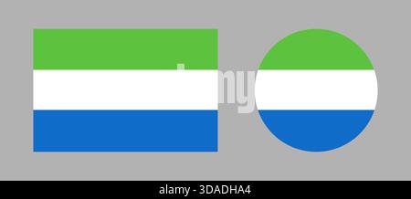 National flag of Sierra Leone in button icon shaped. Sierra Leone flag round, rectangular shaped. Stock Vector