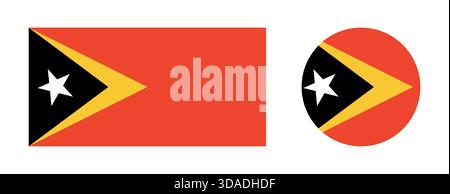 East Timor flag button, badge, sticker. Flag of East Timor circle, rectangle flat icons. Set of rectangular, round national flag of East Timor. Stock Vector