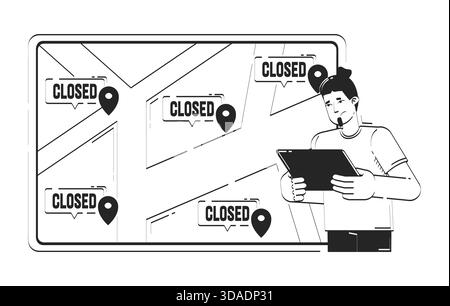 Establishments closed doodle line illustration concept Stock Vector