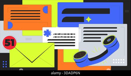 Digital communication and multitasking 2D illustration concept Stock Vector