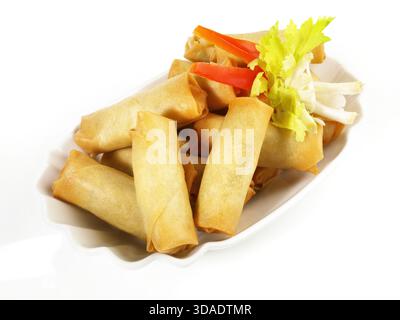 Spring Rolls - Fast Food on white Background Stock Photo