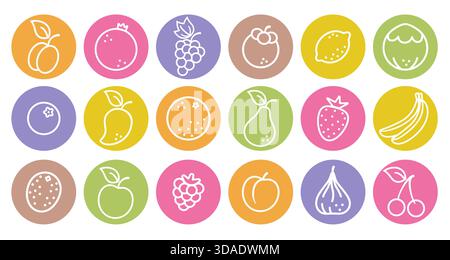 Vector set icons of fruits and berries in flat style. Vector illustrations of fruit and berries. Fruit and berry. Stock Vector