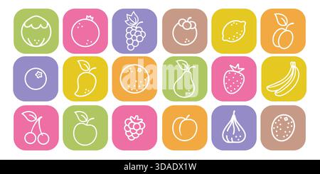 Vector set icons of fruits and berries in flat style. Vector illustrations of fruit and berries. Fruit and berry. Stock Vector