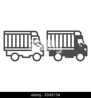 Truck with container, box line and solid icon, manufacturing logistic distribution concept, delivery vehicle sign on white background, outline style i Stock Vector
