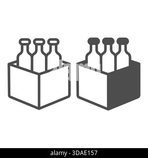 Cardboard box with bottles line and solid icon, manufacturing liquid production concept, beverage packaging sign on white background, outline style ic Stock Vector