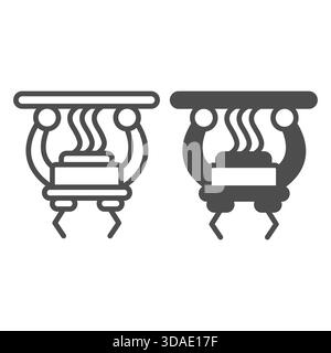 Mechanical arm, robot hand line and solid icon, manufacture technology concept, conveyor claw with wires sign on white background, outline style icon Stock Vector