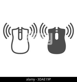Wireless bluetooth computer mouse line and solid icon, portable electronics concept, PC cursor device sign on white background, outline style icon for Stock Vector