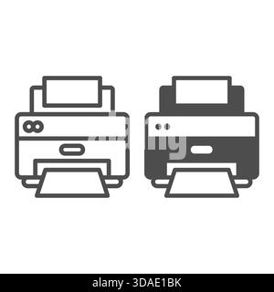 Desktop laser printer with paper line and solid icon, office equipment concept, PC inkjet printing machine sign on white background, outline style ico Stock Vector