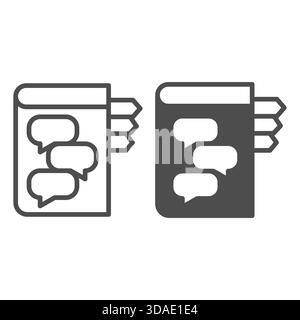 Book with dialogues line and solid icon, communication manual concept, paper book with bookmark vector sign on white background, outline style icon fo Stock Vector
