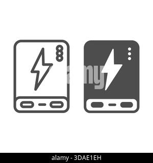 Power bank with usb, lightning and lights line and solid icon, electronic device concept, charger battery sign on white background, outline style icon Stock Vector