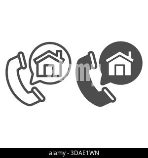 Telephone receiver line and solid icon, hotline consultation concept, phone call, speech bubble vector sign on white background, outline style icon fo Stock Vector
