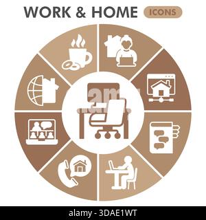 Work from home Infographic design template. Remote job infographic visualization with 8 steps circular design on white background. Workspace template Stock Vector