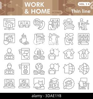 Work from home thin line icon set, online remote employment symbols collection or sketches. Workspace and workplace linear style signs for web and app Stock Vector