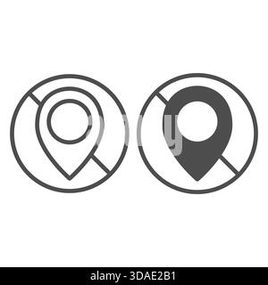 No sign with location map pin line and solid icon, prohibition concept, location detection is forbidden sign on white background, outline style icon f Stock Vector