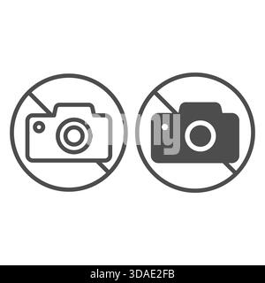 No symbol with camera line and solid icon, prohibited action concept, photography is forbidden sign on white background, outline style icon for mobile Stock Vector