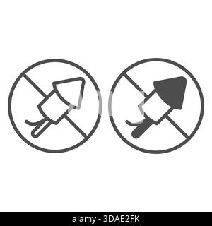 No sign with rocket with wick line and solid icon, prohibition concept, fireworks is banned sign on white background, outline style icon for mobile an Stock Vector