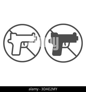 No symbol with pistol weapon line and solid icon, prohibition concept, gun shooting is forbidden sign on white background, outline style icon for mobi Stock Vector