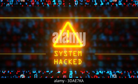 Warning sign System Hacked on the digital background. 3d illustration. Stock Photo