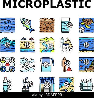 microplastic pollution ocean icons set vector Stock Vector Image & Art ...