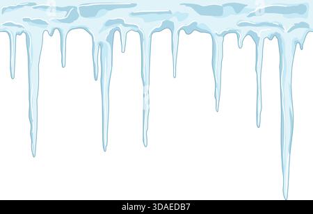 Seamless icicle texture on white background. Tilling icicle horizontal, width or x. Repeating winter background texture, Christmas card or ice cream c Stock Vector