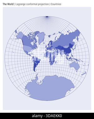 World Map. Lagrange conformal projection. Countries style. High Detail World map for infographics, education, reports, presentations. Stock Vector