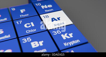 Argon (Ar) symbol chemical element of the periodic table, 3D animation ...