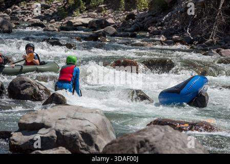 Boy Scouts pack rafting the Middle Fork Flathead River, Montana, USA. Stock Photo