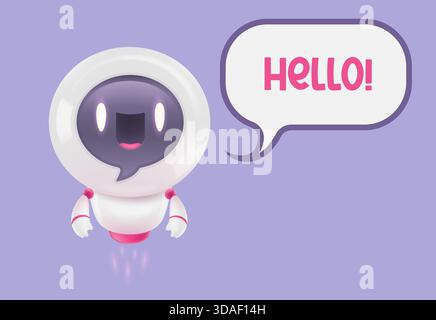 Vector illustration of cute robot with speech bubble. Vector icon for chatbot in realistic style. Chat bot. Stock Vector
