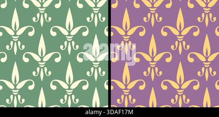 Vector vintage seamless pattern of fleur de lys motif. Vector set patterns of fleur de lis. French lily. Stock Vector