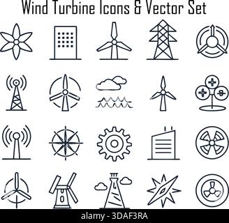 wind energy power turbine icons set vector. farm renewable, sustainable ...