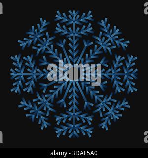 Blue snowflake on black. A 3d blue papercut snowflake isolated. Stock Vector