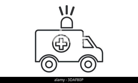 Minimalist black and white vector illustration of an ambulance. Stock Vector