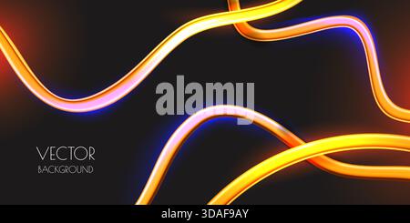 Vector 3d glowing golden wire lines on black background. Abstract modern illustration for banner, presentation, poster, label. Digital tech design ele Stock Vector