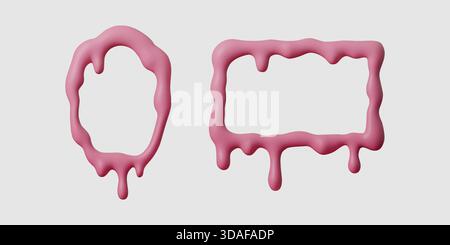 Pink 3D drip cream frames, realistic vector drip and liquid splash border. Sweet pink icing, falling droplet shapes for abstract candy design Stock Vector