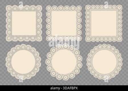 Trendy Vintage Lace Circle and Square Frames. Vector Illustration for Invitation, Card, Flyer, Poster, Page Border, etc. Stock Vector
