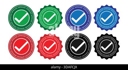 Set of Approved Check Mark Badges in Multiple Colors Stock Vector