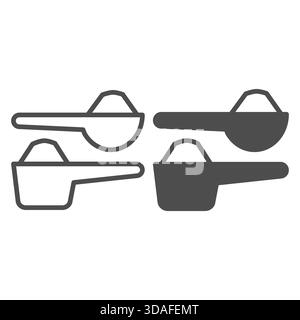 Spoons with laundry detergent line and solid icon, washing concept. Vector graphics. Plastic spoons pair, wash sign on white background, outline style Stock Vector