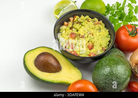 Guacamole sauce and ingredients Stock Photo