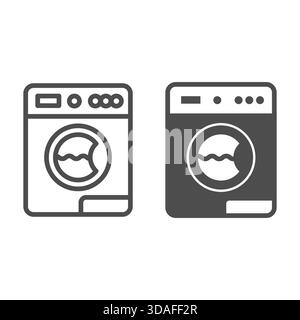 Washing machine with filled water line and solid icon, washing concept. Vector graphics. Machine for automatic washing sign on white background, outli Stock Vector