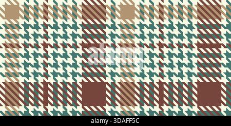 Festive Christmas houndstooth tartan with brown beige green and red traditional plaid pattern Stock Vector