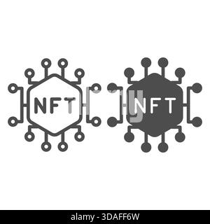 Connectivity of NFT network line and solid icon, crypto metaverse concept. Vector graphics. Social sharing with non fungible token sign on white backg Stock Vector
