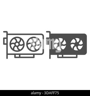 Powerful discrette videocard line and solid icon, crypto mining concept. Vector graphics. Modern GPU, video card sign on white background, outline sty Stock Vector