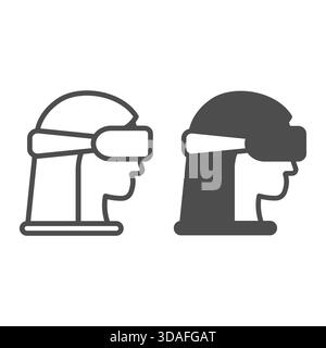 Woman head with VR glasses line and solid icon, virtual reality concept. Vector graphics. Involved in augmented metaverse, girl sign on white backgrou Stock Vector
