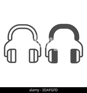 Builder man headphones line and solid icon, workwear concept. Vector graphics. Ear protective headset, safety sign on white background, outline style Stock Vector