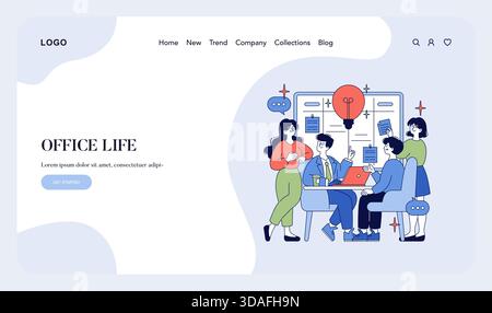 Vector illustration depicting a team of professionals engaging in a collaborative discussion in an office setting. Group interaction and sharing of ideas around a conference table. Stock Vector
