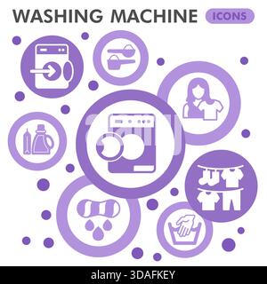 Washing machine symbols collection or sketches, washer theme bubble with glyph style signs for web and app. Vector graphics isolated on white backgrou Stock Vector