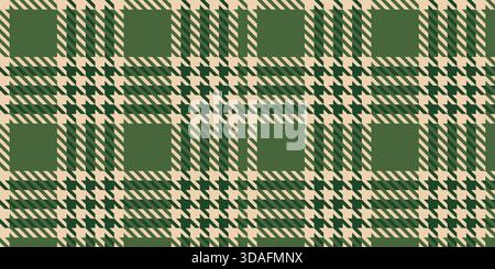 Bold houndstooth check pattern in deep forest green and warm tan. Traditional Scottish textile with classic diagonal texture. Stock Vector